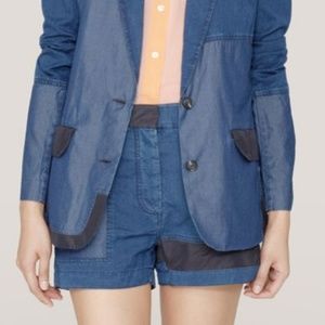Acne patchwork denim shorts